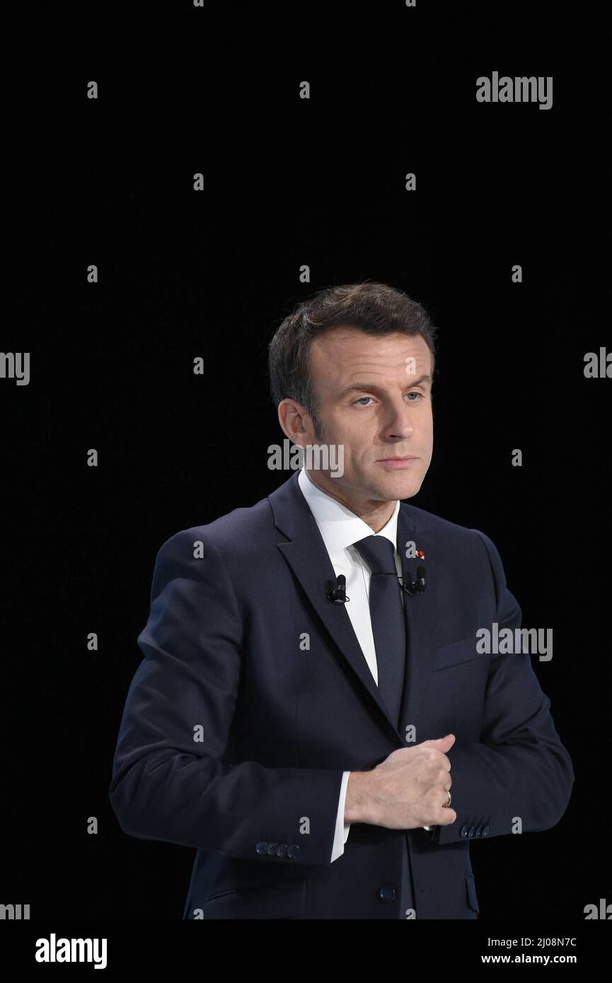 French President Emmanuel Macron, candidate for his reelection for
