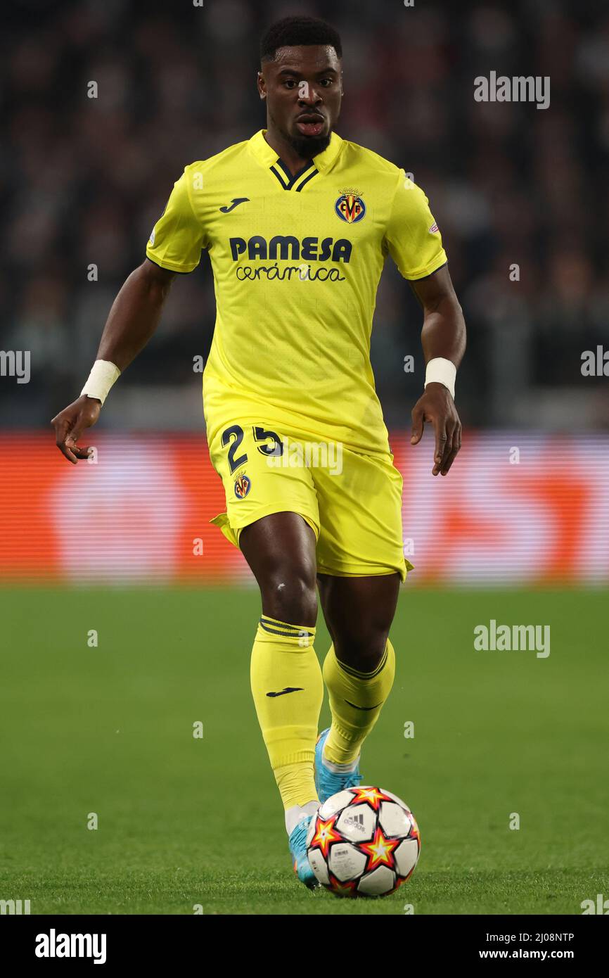 Turin, Italy, 16th March 2022. Serge Aurier of Villarreal CF during the UEFA Champions League match at Allianz Stadium, Turin. Picture credit should read: Jonathan Moscrop / Sportimage Credit: Sportimage/Alamy Live News Stock Photo