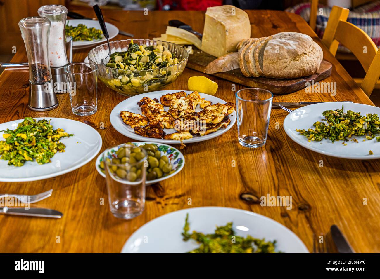 Halloumi cheese is part of every northern Cypriot meal Stock Photo
