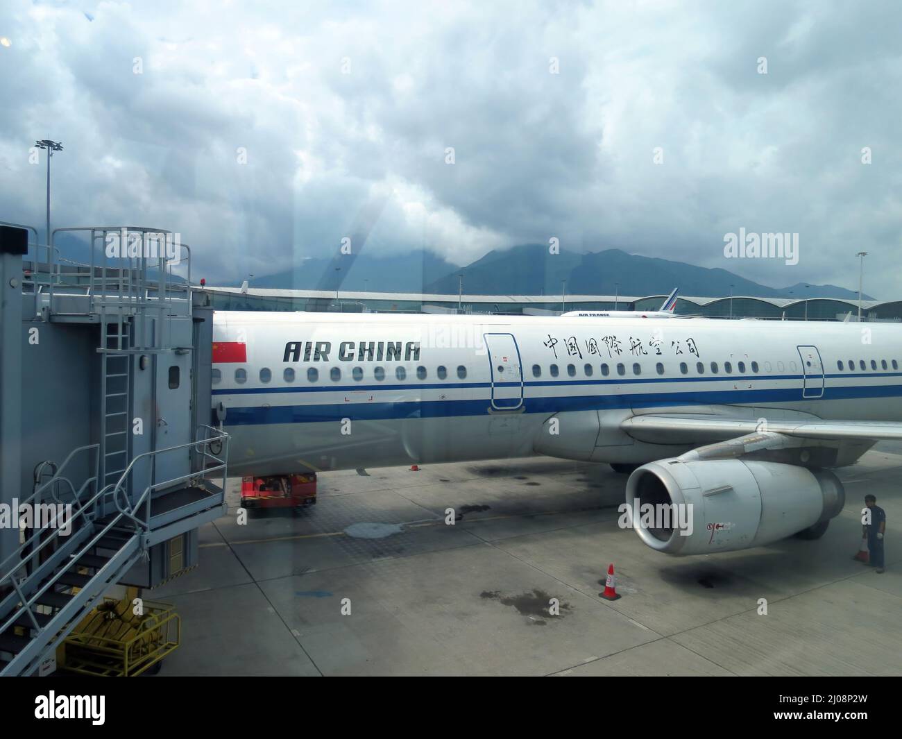 Airplane of Air China in Hong Kong International Airport ready for