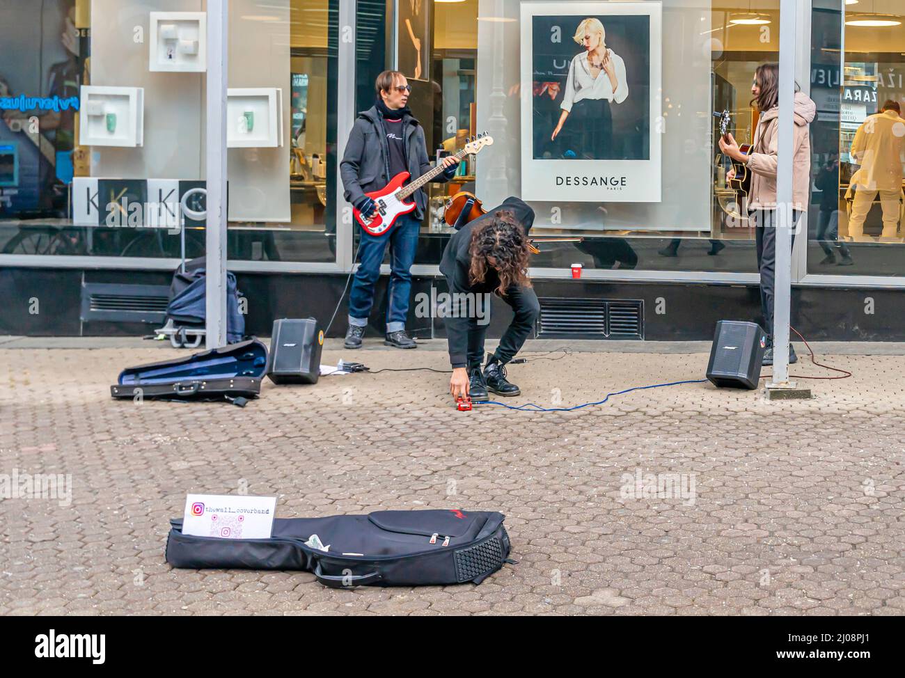 Street band performing busking, electric guitars, Zagreb Croatia Stock