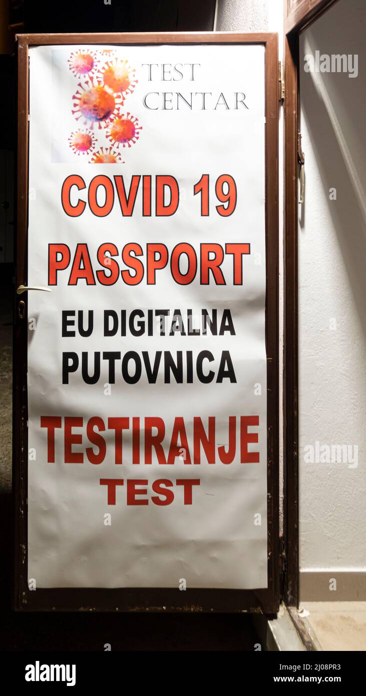 Test Center for Covid 19 digital passport center in Zagreb, Croatia. Covid passport with PCR tests or rapid antigen tests is essential for traveling Stock Photo