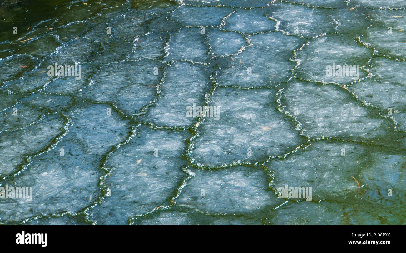 ice patterns on a frozen pond Stock Photo