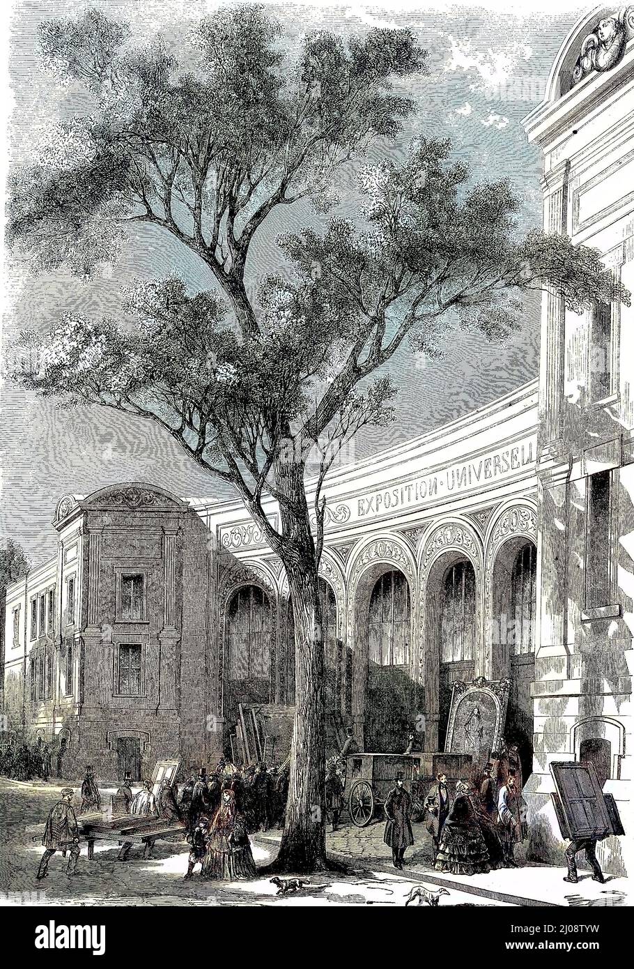 the art exhibition of Paris, France, ca 1855, here the facade of the