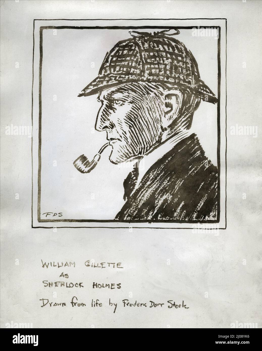 Drawing of WILLIAM GILLETTE as SHERLOCK HOLMES drawn from life by American Illustrator FREDERIC DORR STEELE (1973-1944) Stock Photo