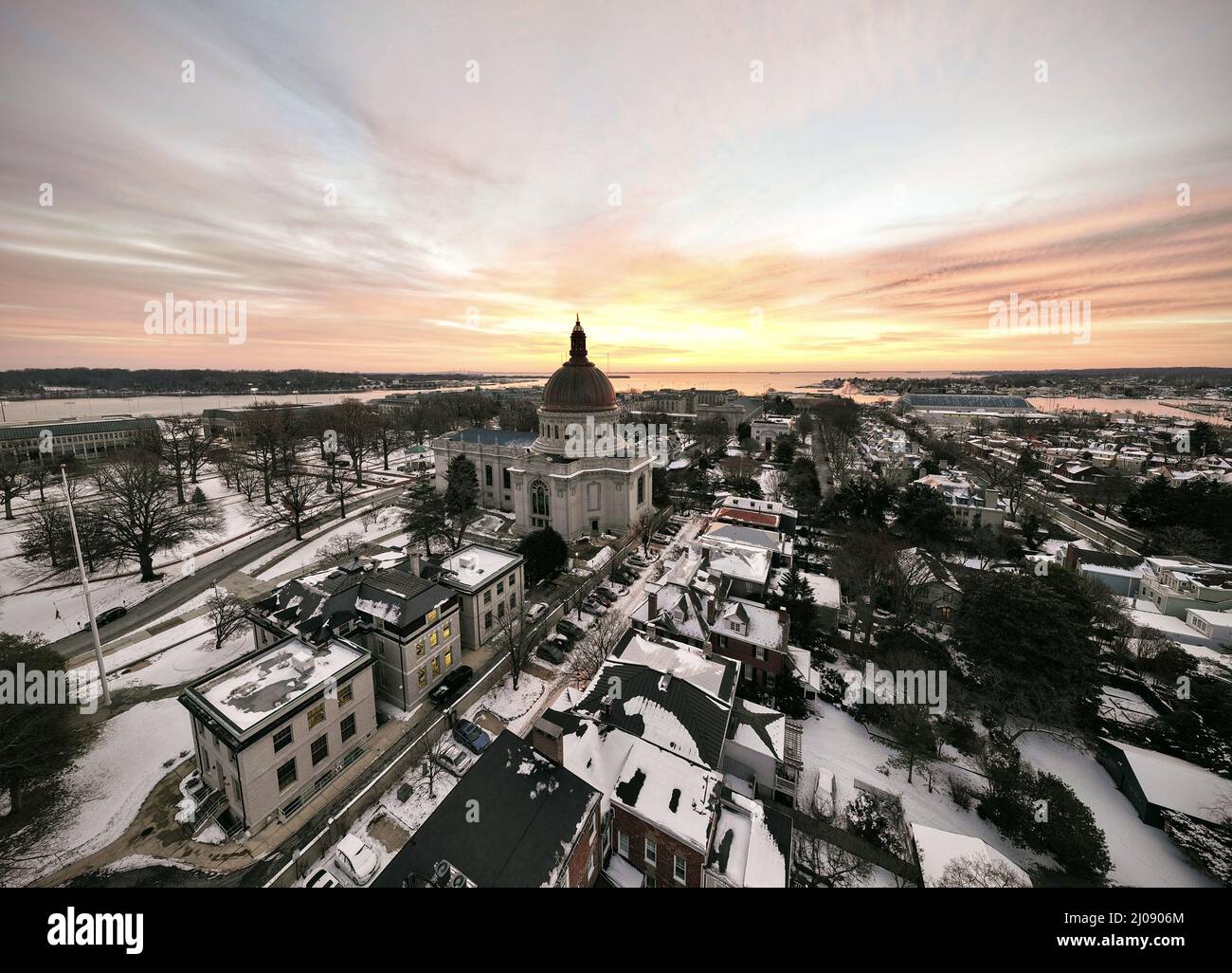 Aerial shot of Annapolis city on a sunset Stock Photo