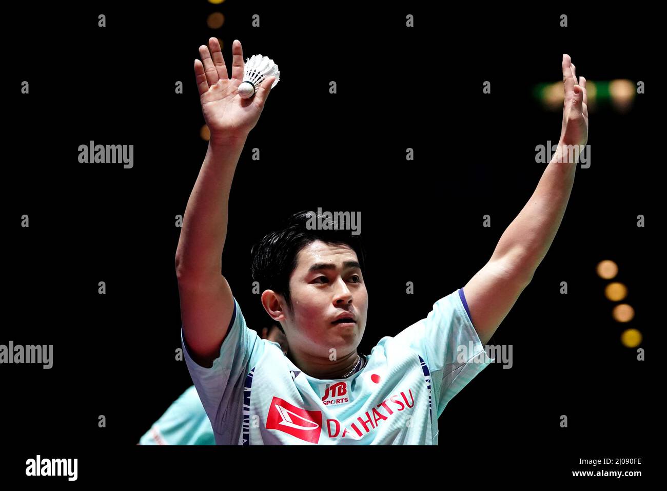 Japan's Takuro Hoki and Yugo Kobayashi (right) in action against England's Ben Lane and Sean Vardy during day two of the YONEX All England Open Badminton Championships at the Utilita Arena Birmingham. Picture date: Thursday March 17, 2022. Stock Photo