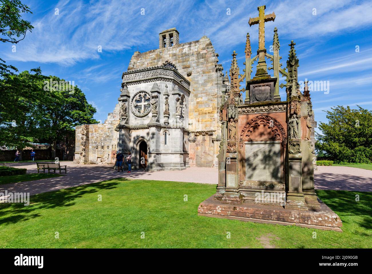 Low angle shot of Rosslyn Chapel in Edinburgh, Scotland, UK Stock Photo