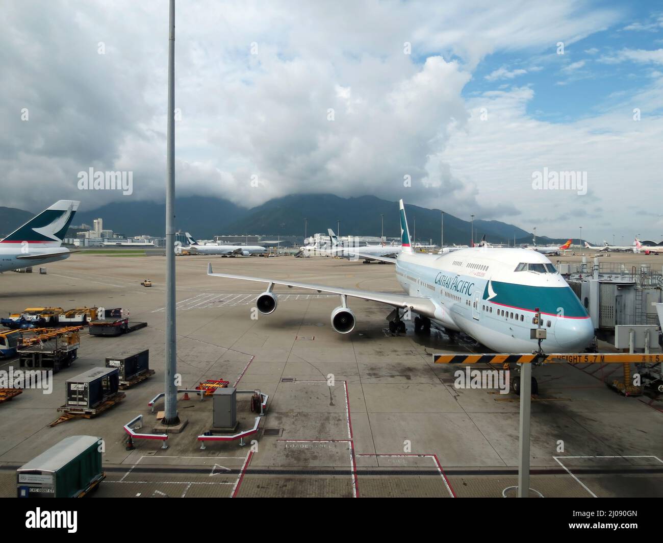 View of airplane of Cathay Pacific in Hong Kong International Airport