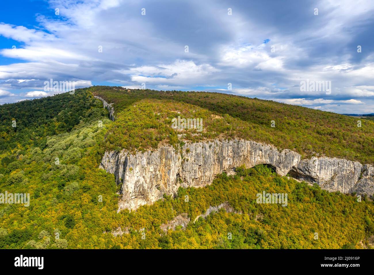 Mountain landscape. Scenic view of a mountain with big vertical rocks ...
