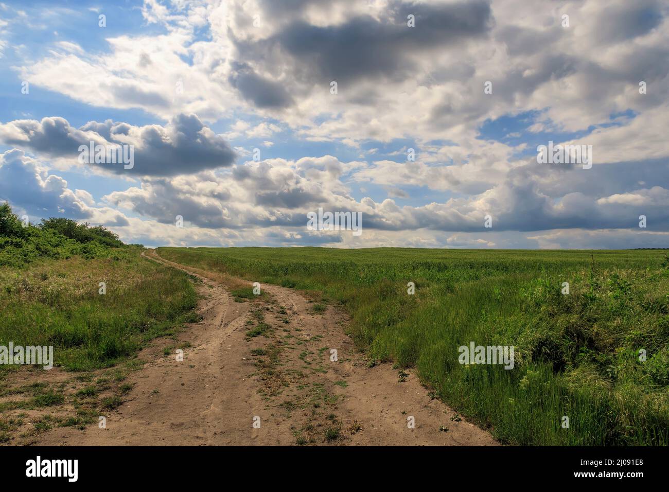 beautiful day landscape with the country road and cloudy sky Stock ...