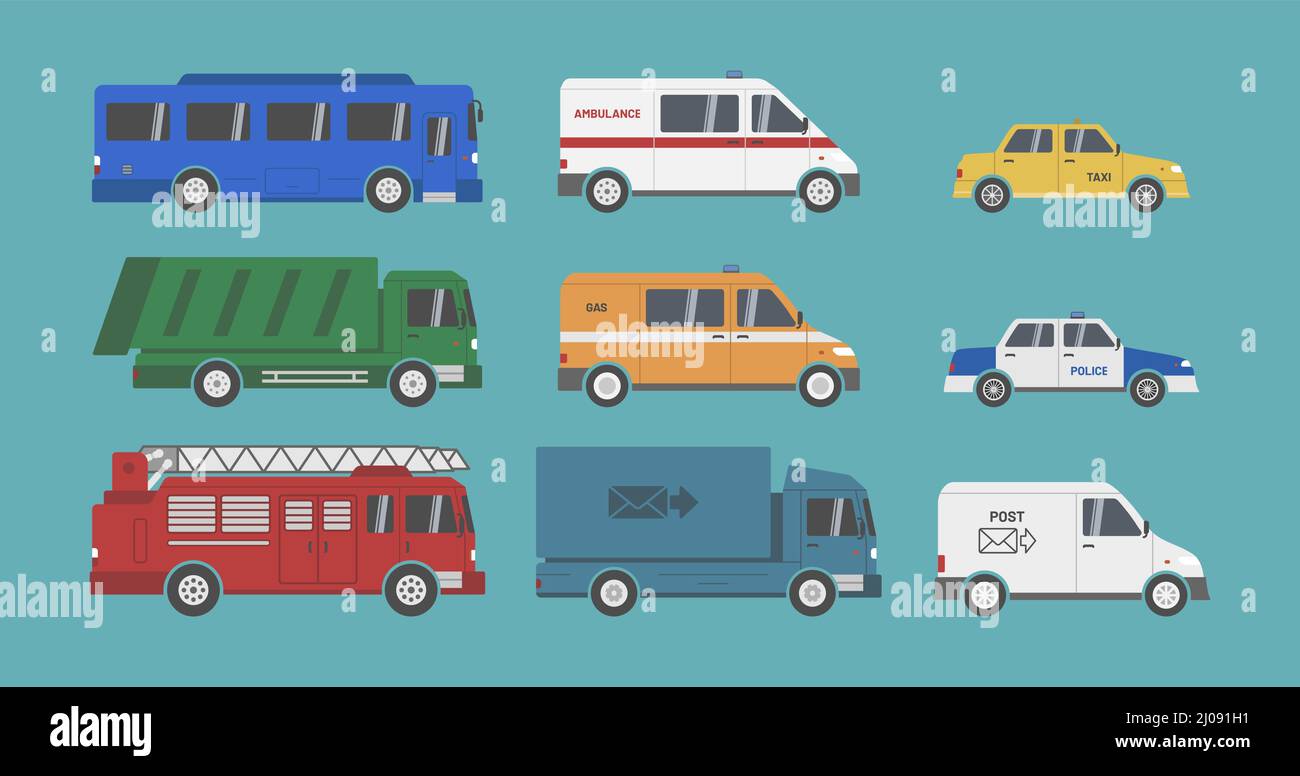 city servise car set vector flat illustration Stock Vector