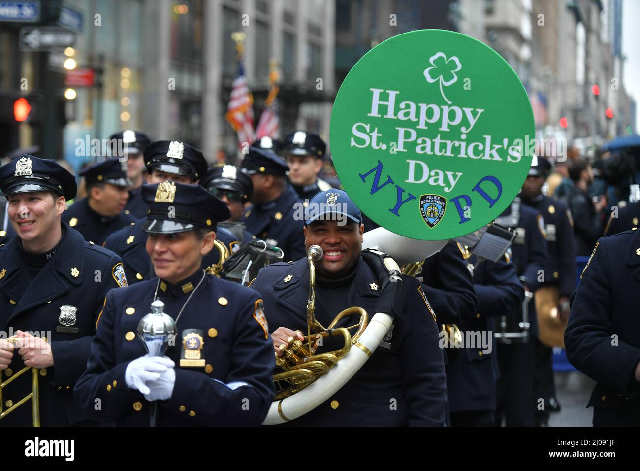 The NYPD Marching Band participates in the New York City St. Patrick's ...