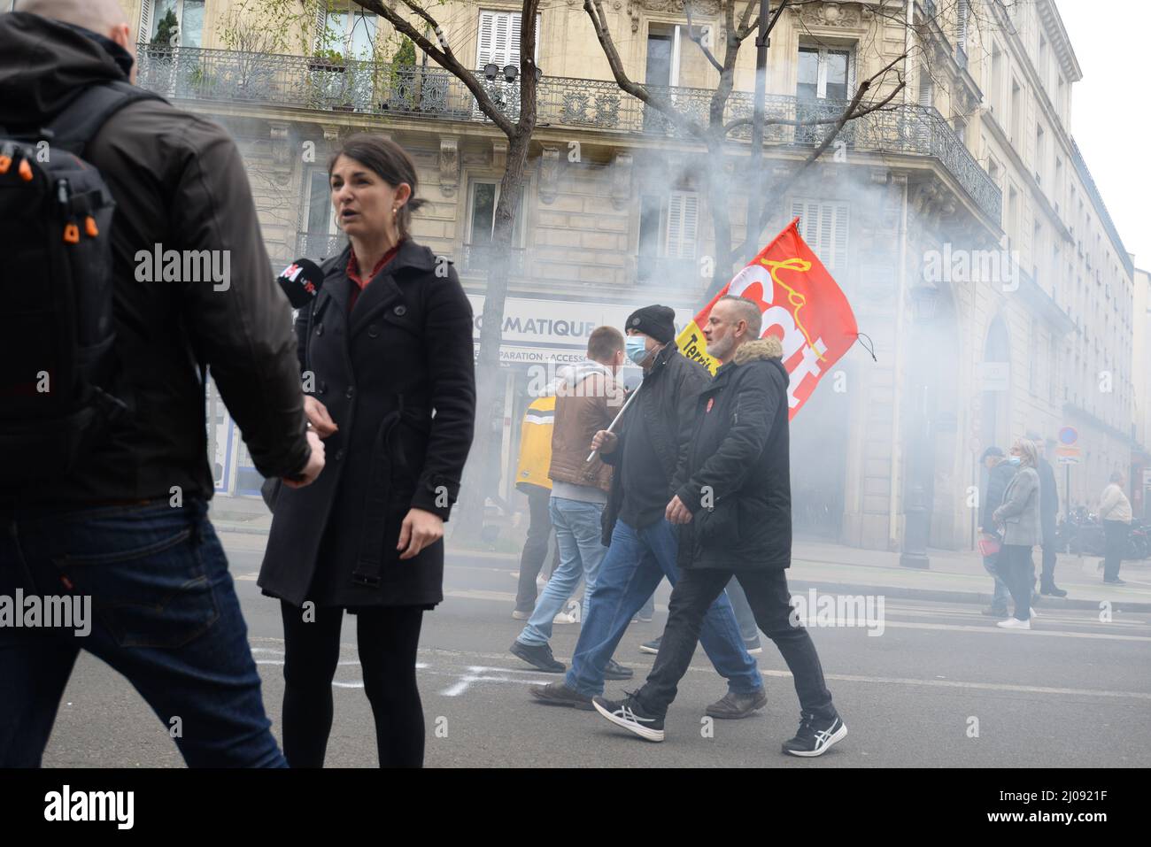 Inter-professional mobilisation in Paris on the call of the CGT and UNSA for wage increases. About 5000 people marched from the Place de la République Stock Photo