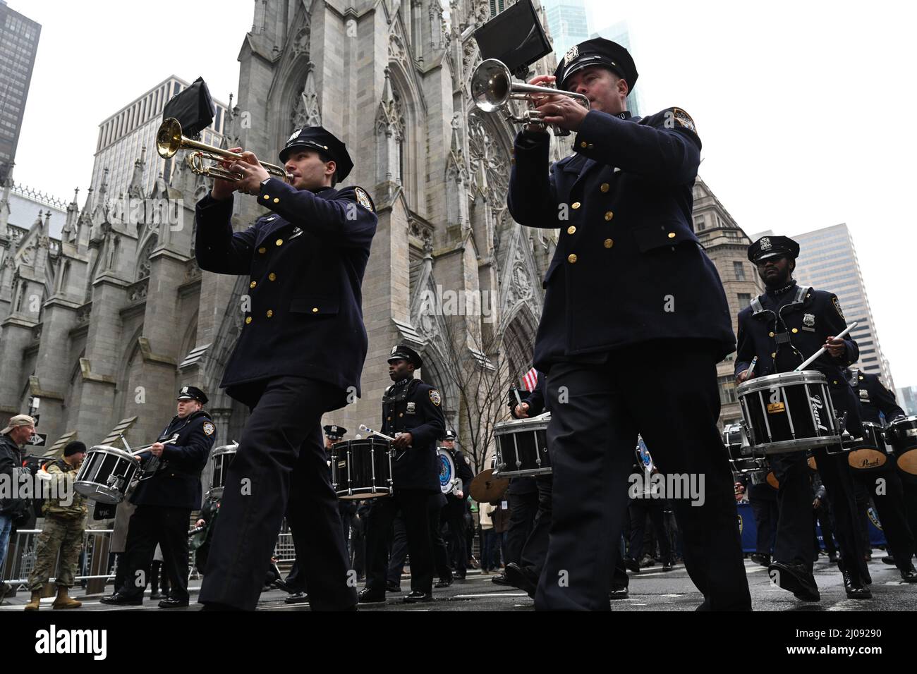 The NYPD Marching Band participates in the New York City St. Patrick's ...