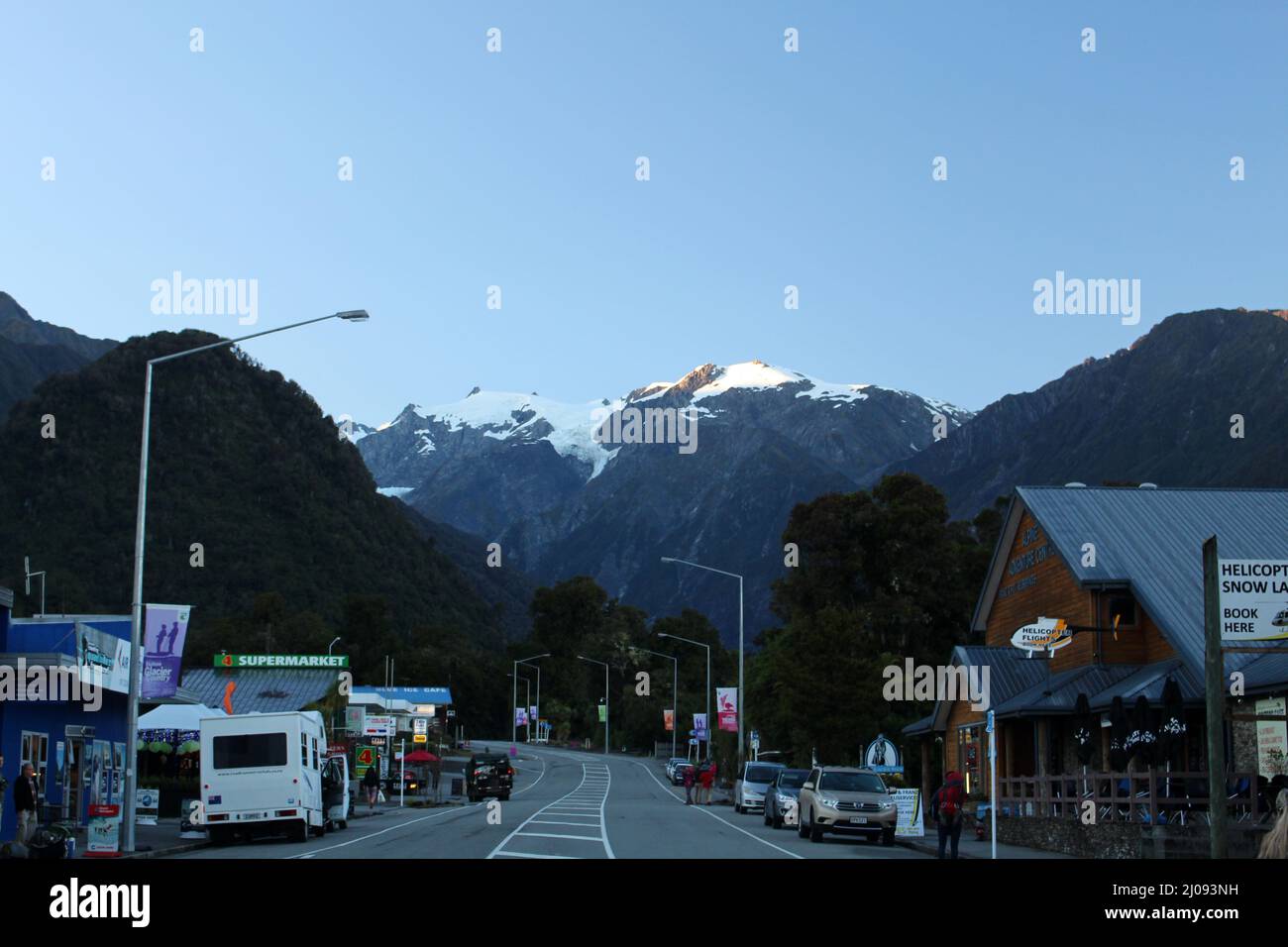 View of the New Zealand Alps from Franz Josef/Waiau Stock Photo