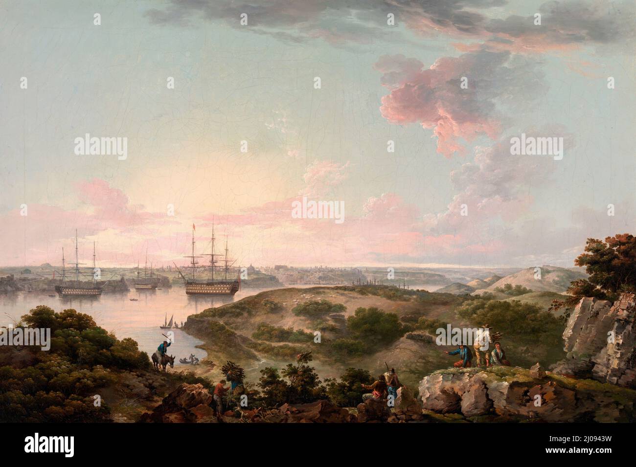 Port Mahon, Minorca with British Men-of-War at Anchor - John Thomas Serres, circa 1795 Stock Photo