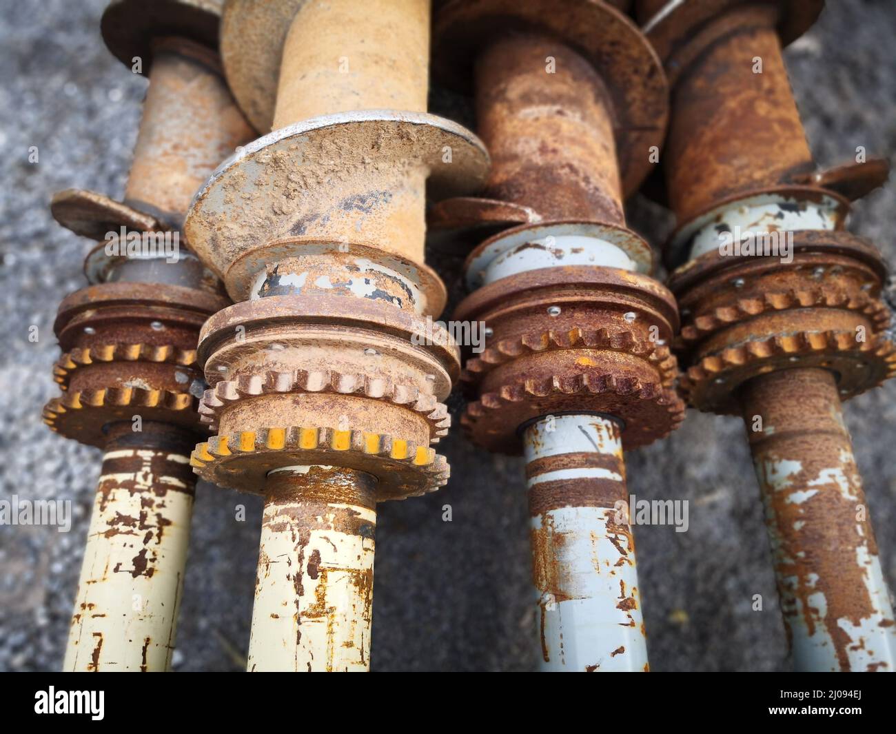 Four earth drills from the professional construction industry. Stock Photo