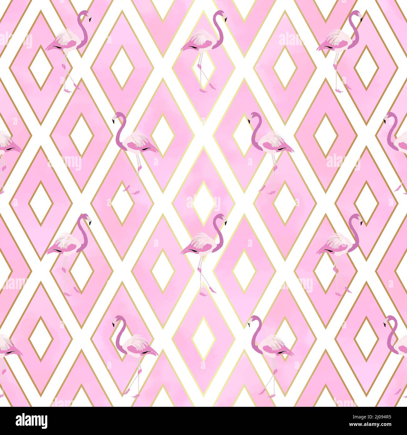 Pink Flamingo Seamless Pattern Vector with Geometric Rhombus Shapes and ...
