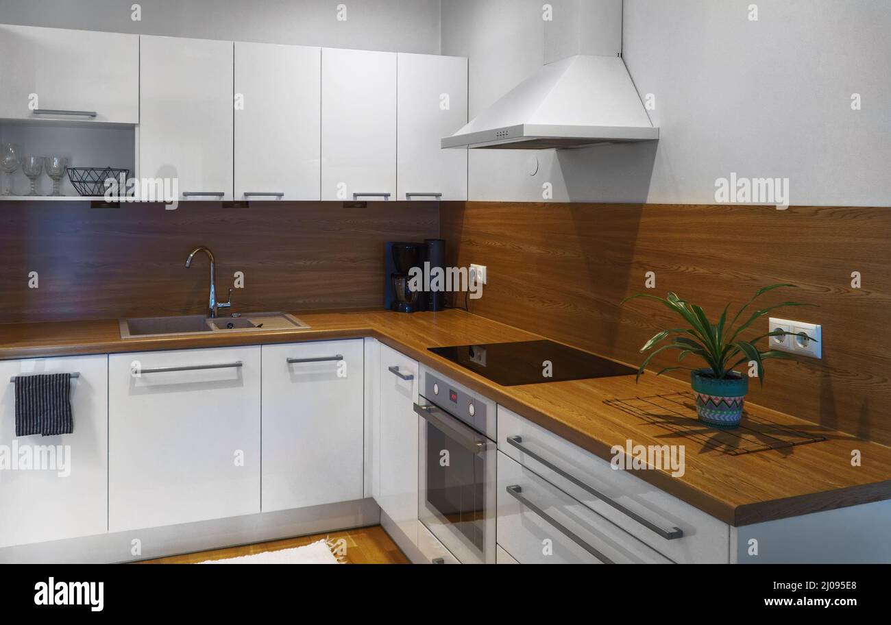Image showcasing Modern simple Scandinavian style kitchen interior Stock Photo - Alamy
