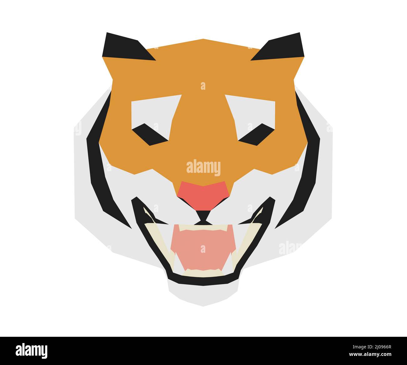 Abstract low poly tiger head in full face with glitch effect, 3d rendering Stock Photo