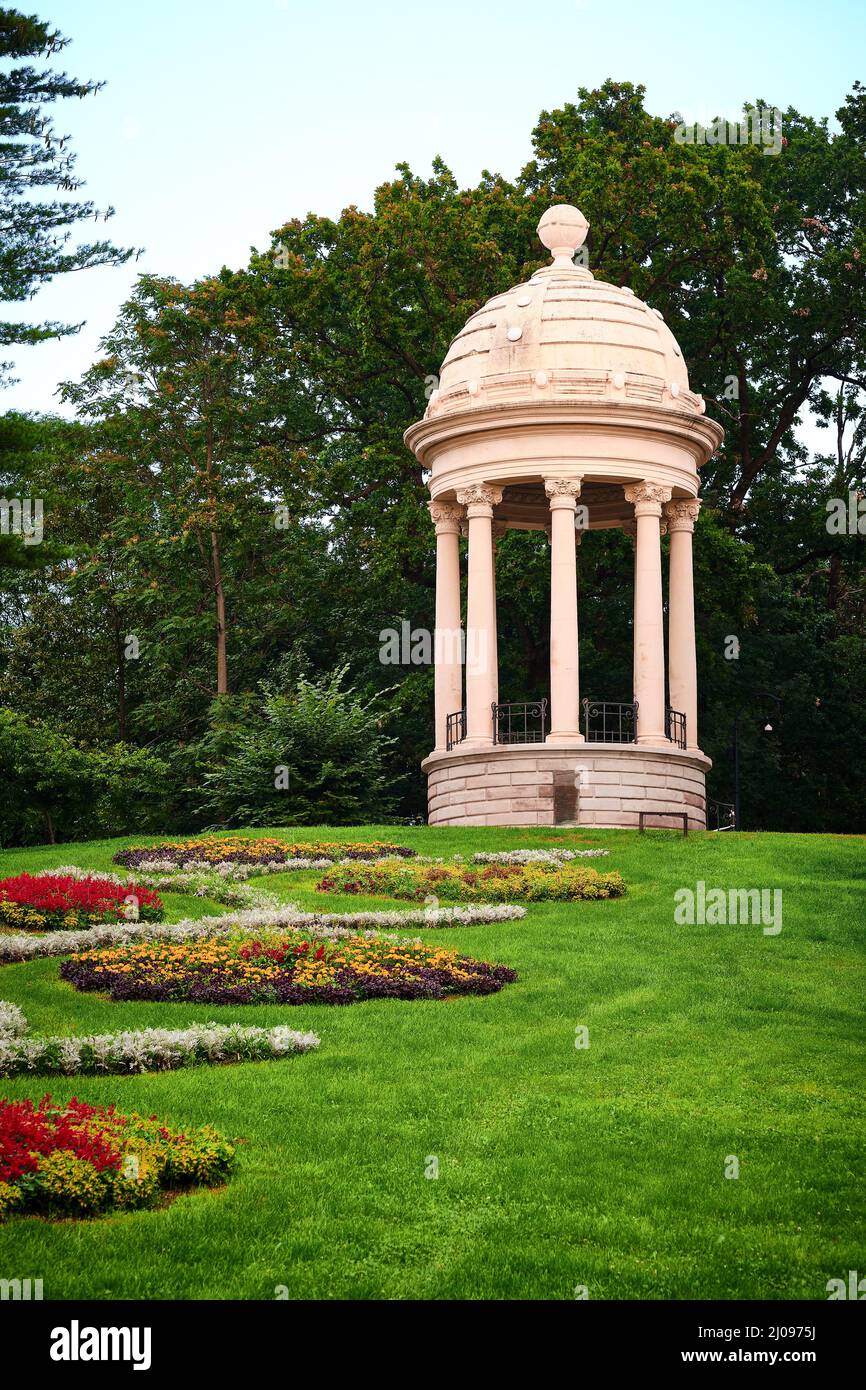 Public botanical garden pavilion monument in the park with trees and