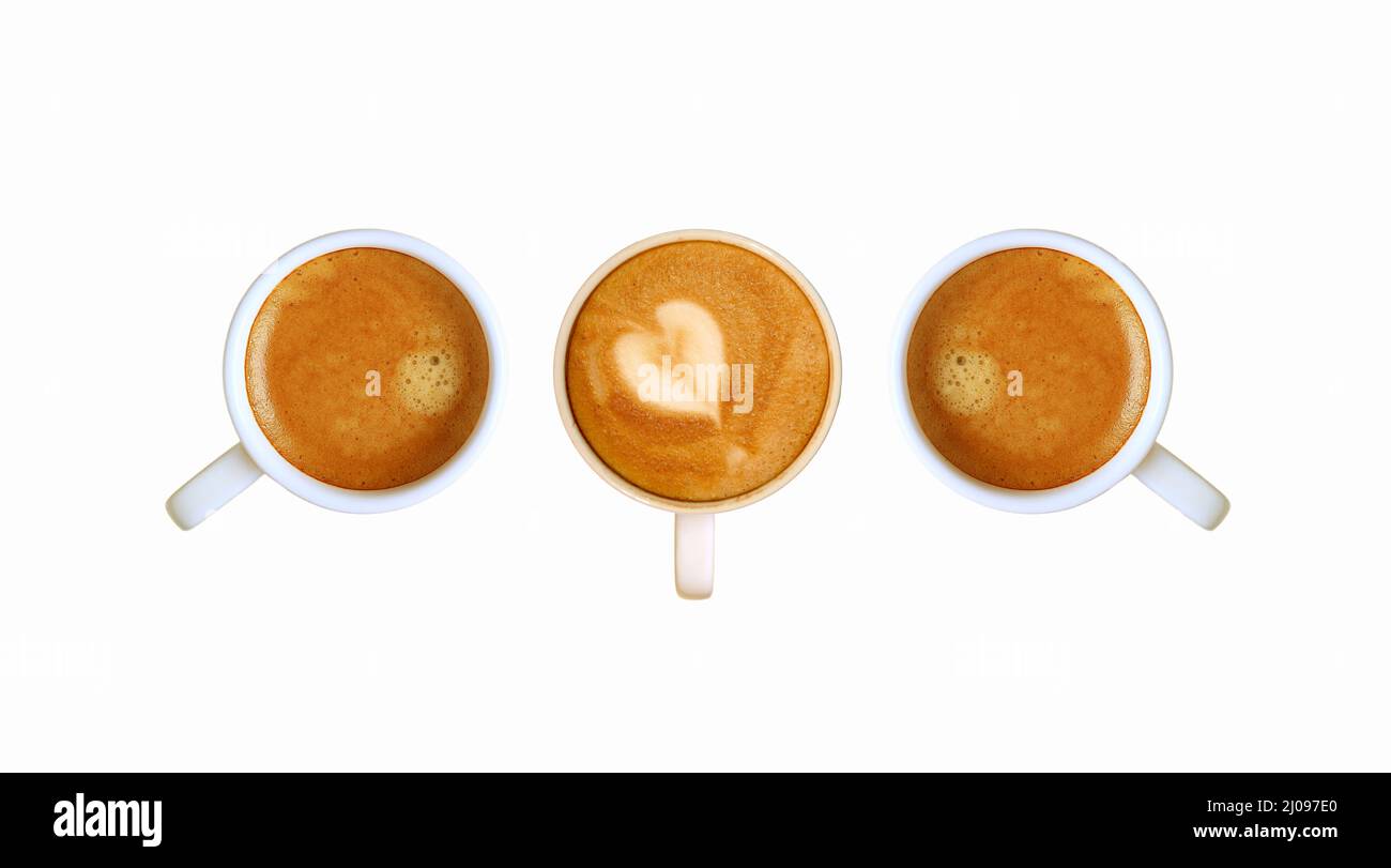 Coffee art three cups cappuccino hi-res stock photography and images - Alamy