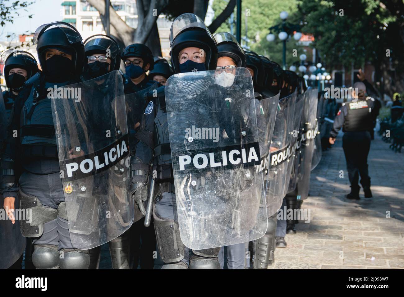 female police officers prepare to repress feminist protesters for ...