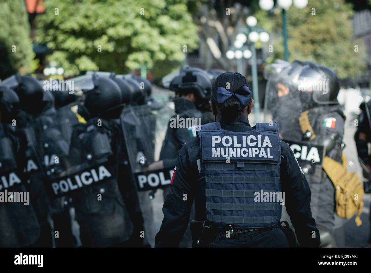 female police officers prepare to repress feminist protesters for ...
