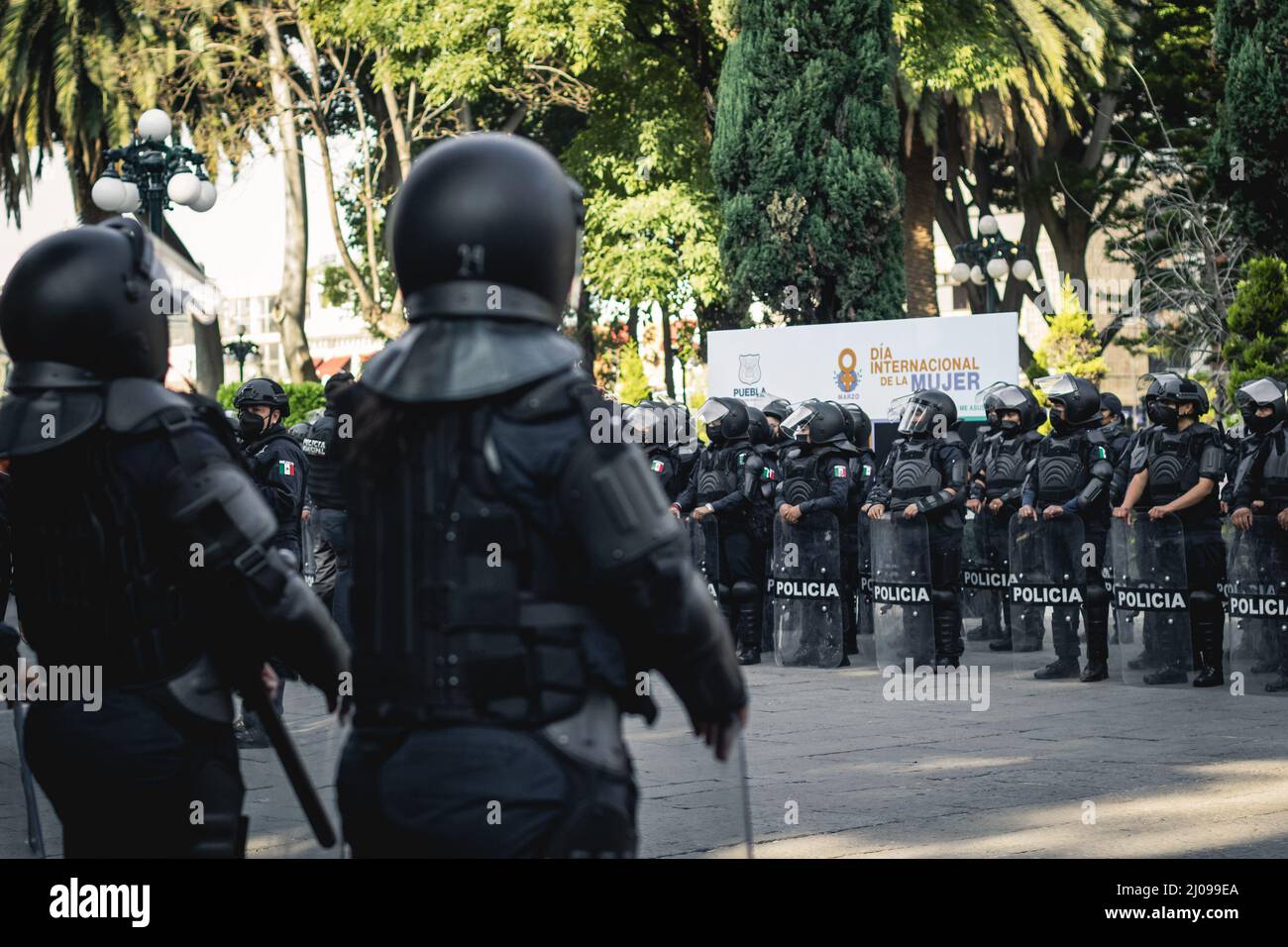 female police officers prepare to repress feminist protesters for ...