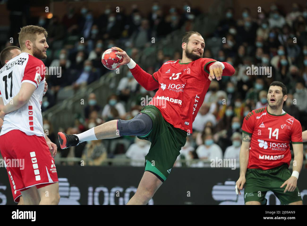 Guimaraes, Portugal. 17th Mar, 2022. Guimarães, 03/17/2022 - The Portugal  national team received the Swiss national team tonight, at the Multipurpose  Pavilion of Guimarães, in a Play-Off game for the 2023 Handball