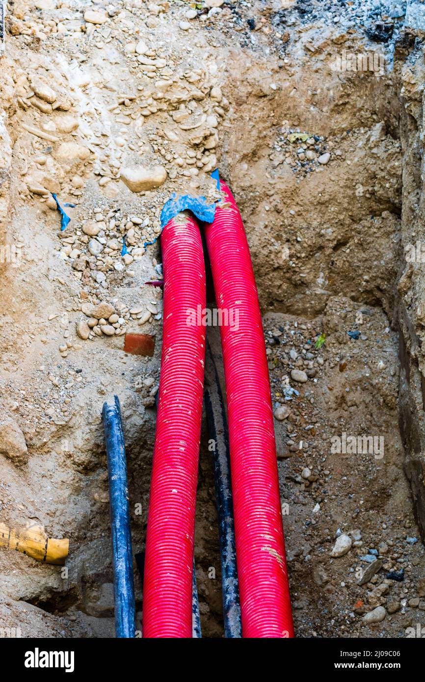 Detail of underground isolated electrical cables Stock Photo Alamy