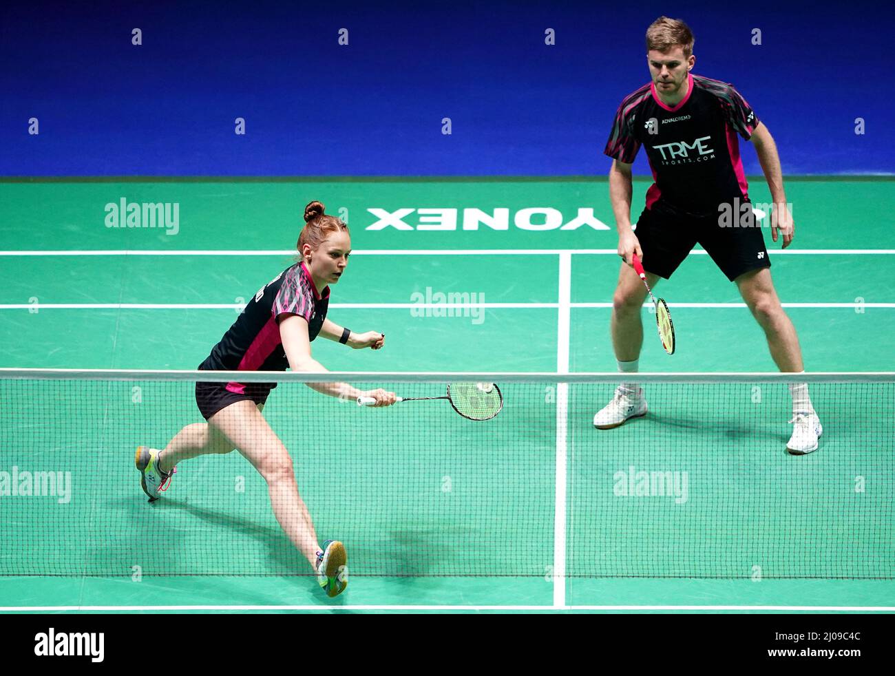 England's Marcus Ellis and Lauren Smith (left) in action against Japan's Yuki Kaneko and Misaki Matsutomo during day two of the YONEX All England Open Badminton Championships at the Utilita Arena Birmingham. Picture date: Thursday March 17, 2022. Stock Photo