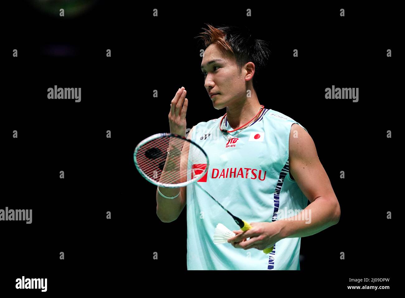 Japans Kento Momota in action against Koreas Heo Kwanohee during day two of the YONEX All England Open Badminton Championships at the Utilita Arena Birmingham
