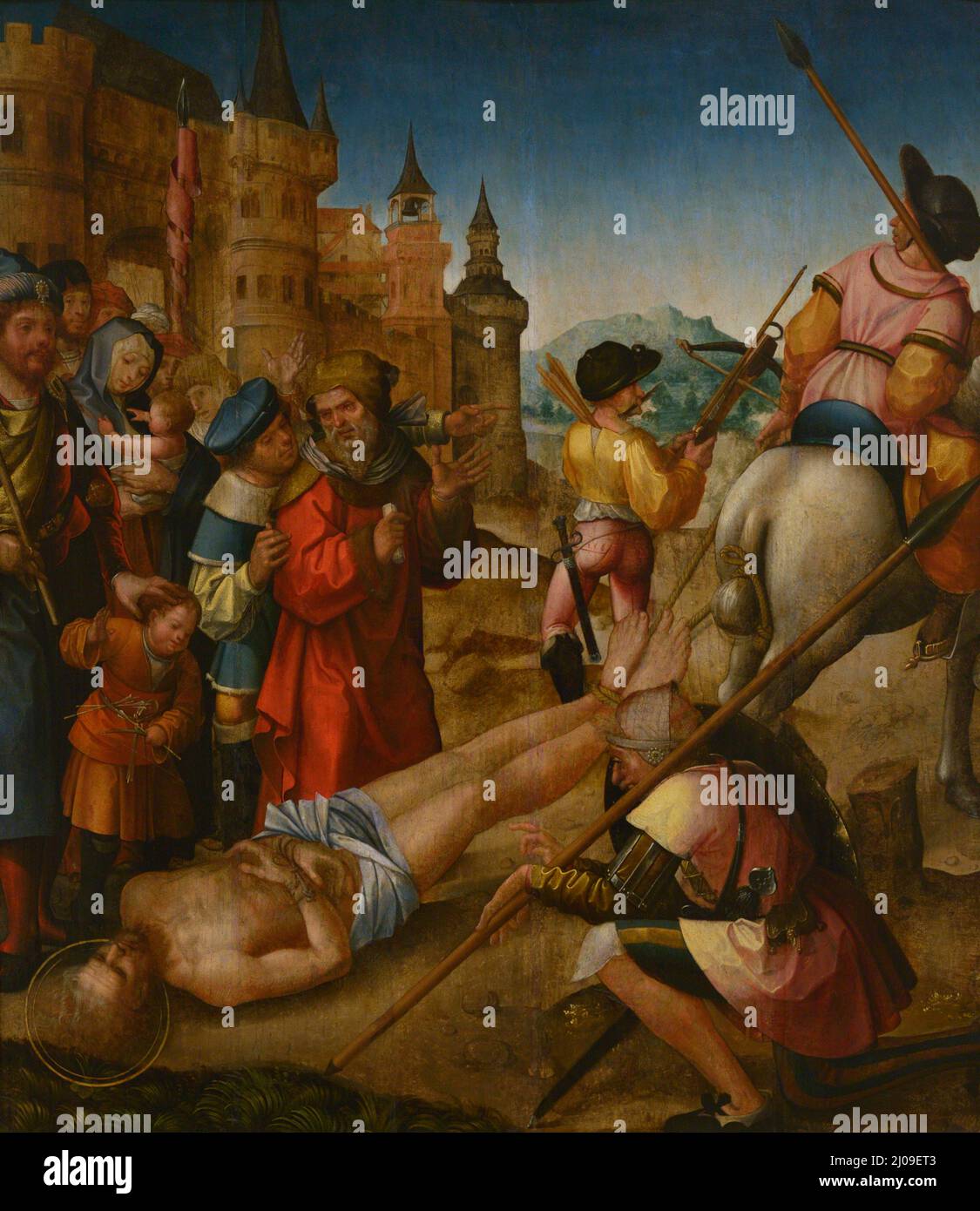 Cristóvao de Figueiredo. Portuguese painter (active 1515-1555). The Martyrdom of St. Hippolytus, 1520-1530. Oil on oak wood. From the University of Coimbra. National Museum of Ancient Art. Lisbon, Portugal. Stock Photo