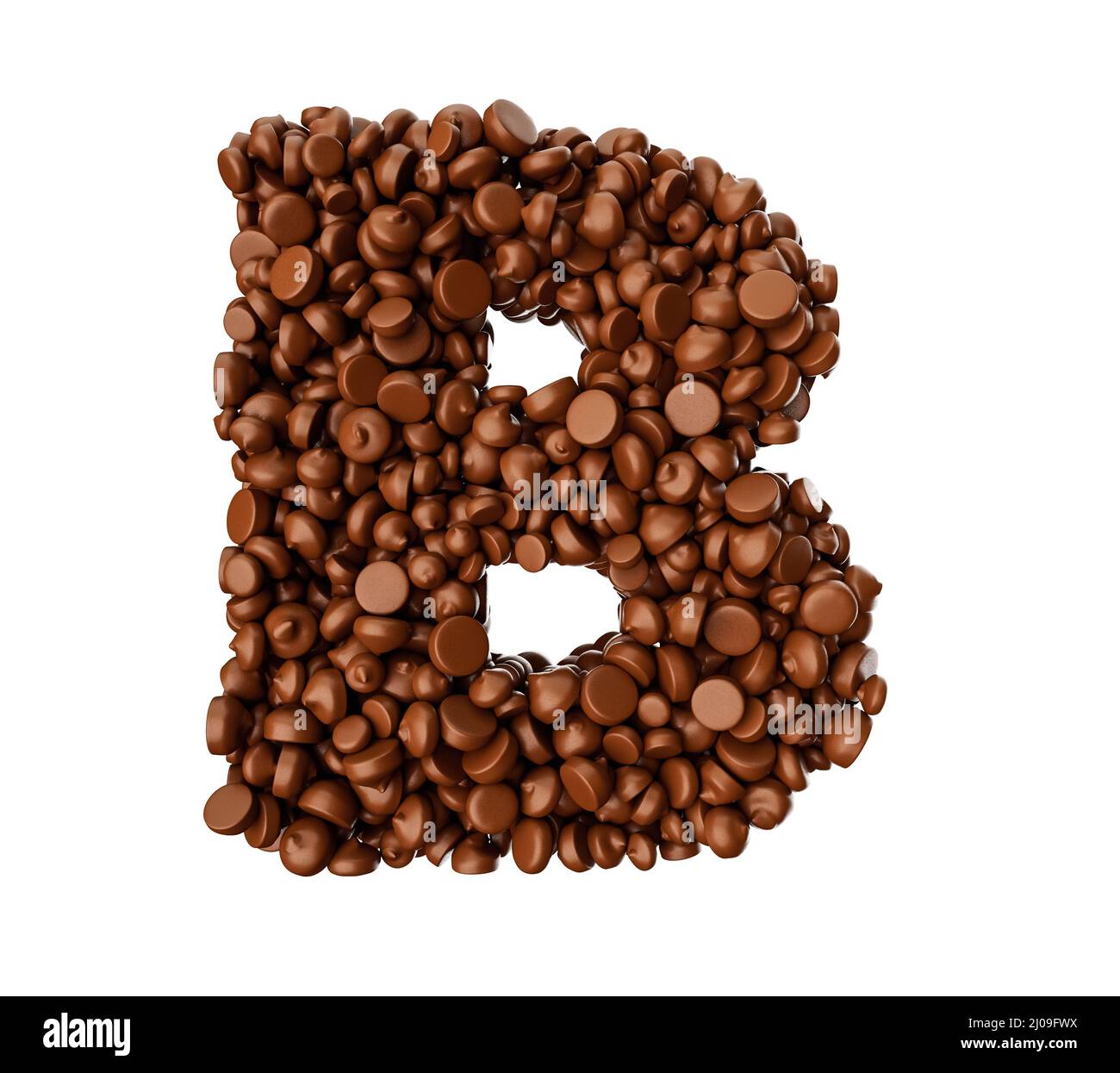 3d Illustration Of Letter B Made Of Chocolate Chips Isolated On White ...