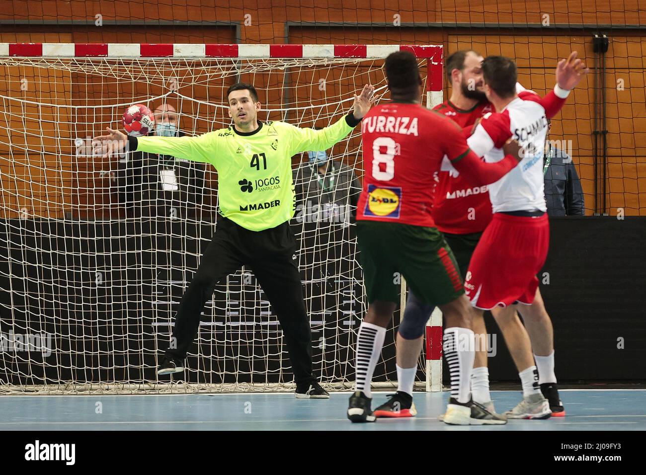 Guimaraes, Portugal. 17th Mar, 2022. Guimarães, 03/17/2022 - The Portugal  national team received the Swiss national team tonight, at the Multipurpose  Pavilion of Guimarães, in a Play-Off game for the 2023 Handball