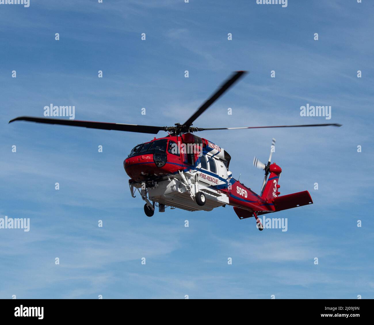 San Diego Fire-Rescue Copter 3 in flight Stock Photo