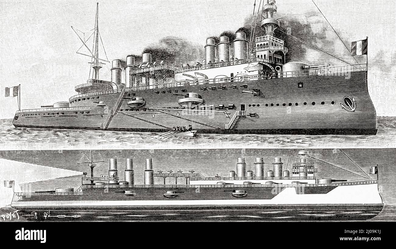 The armored cruiser Jeanne d'Arc, built in 1895. France, Europe. Old 19th century engraved illustration from La Nature 1899 Stock Photo