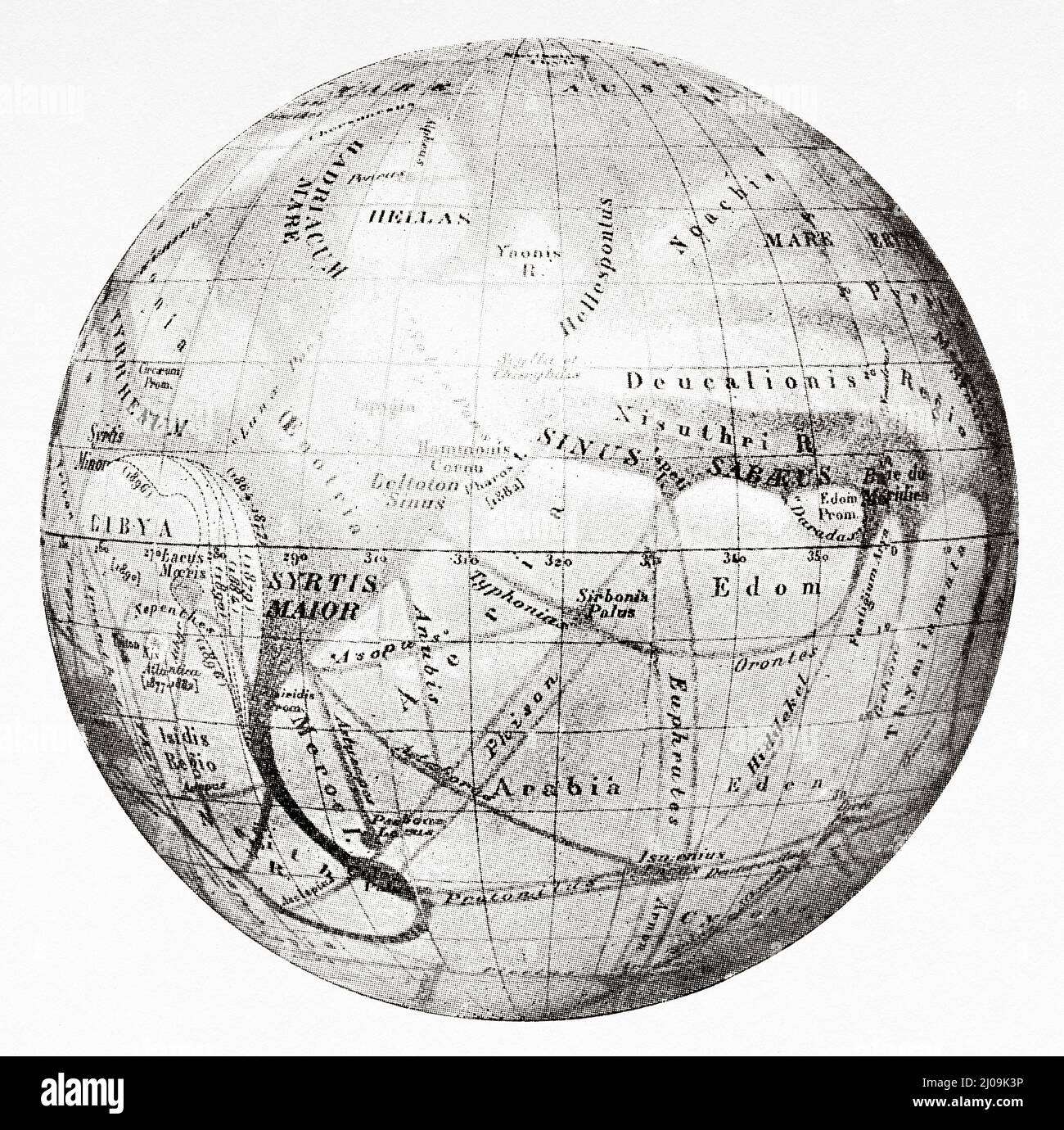 Aspect of the globe of Mars drawn by Eugène Michael Antoniadi (1870–1944) Old 19th century engraved illustration from La Nature 1899 Stock Photo