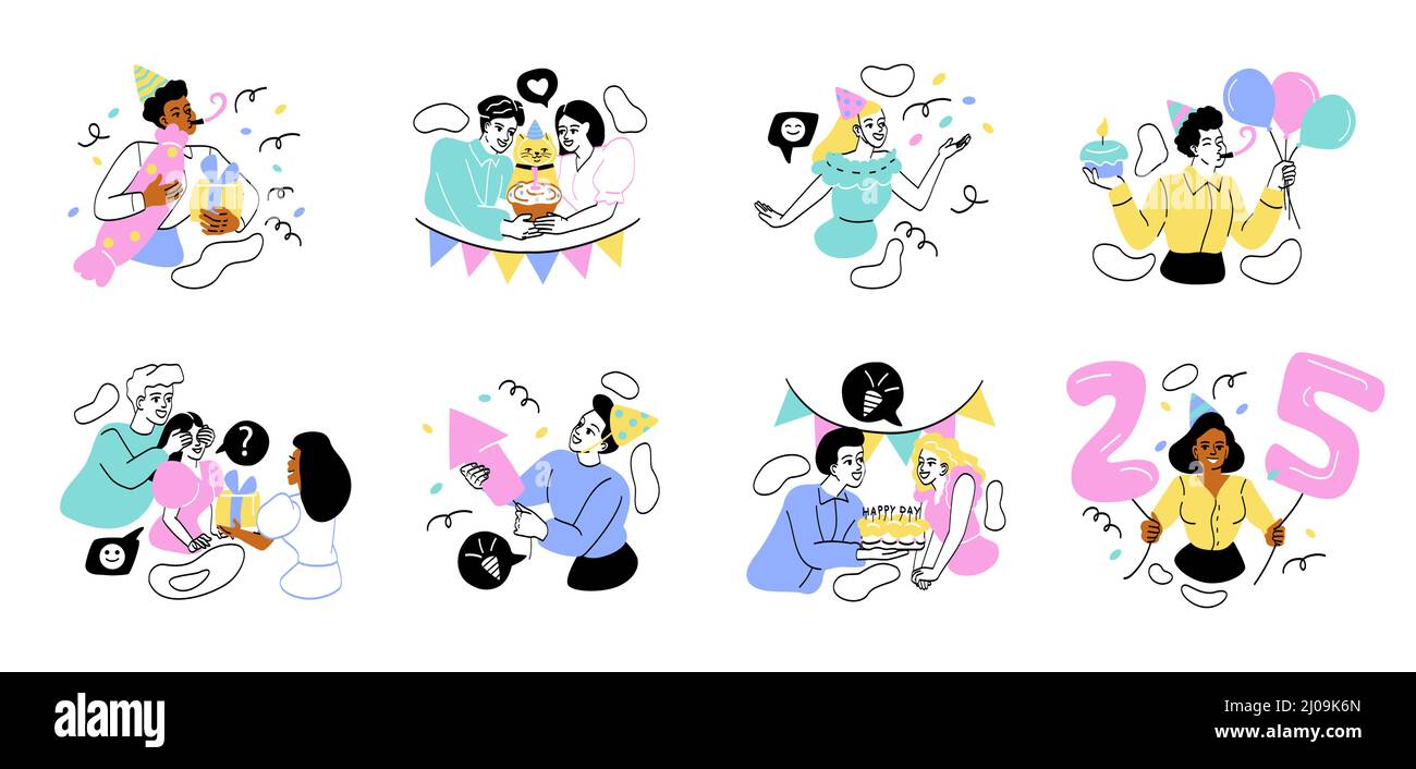 Set of happy characters celebrating birthday Stock Vector Image & Art