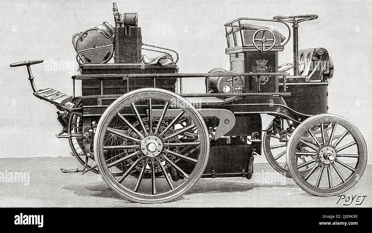 Electric fire van of the Paris firefighters. Old 19th century engraved illustration from La Nature 1899 Stock Photo