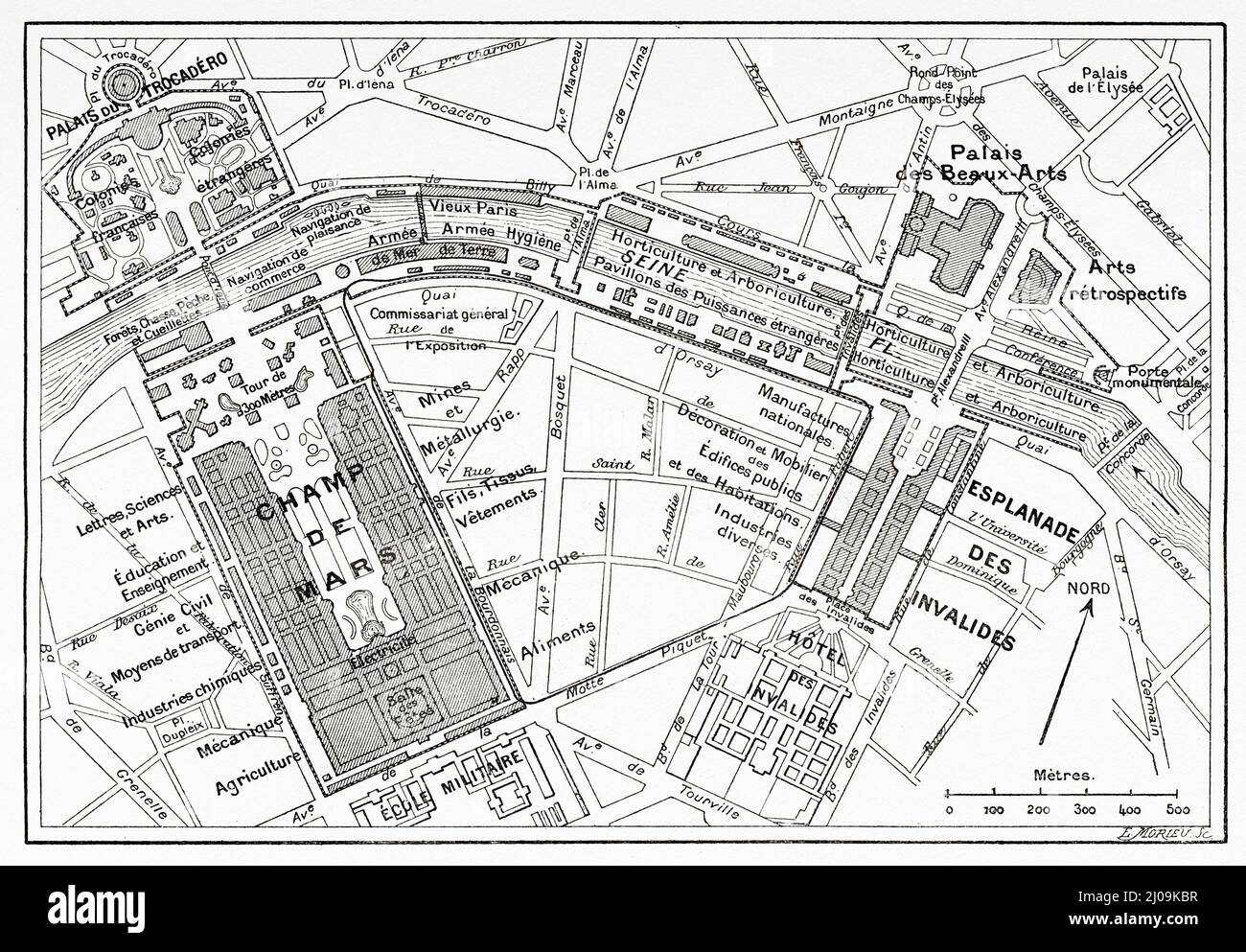 Map of the Universal Exhibition in Paris, 1900. France, Europe. Old 19th century engraved illustration from La Nature 1899 Stock Photo
