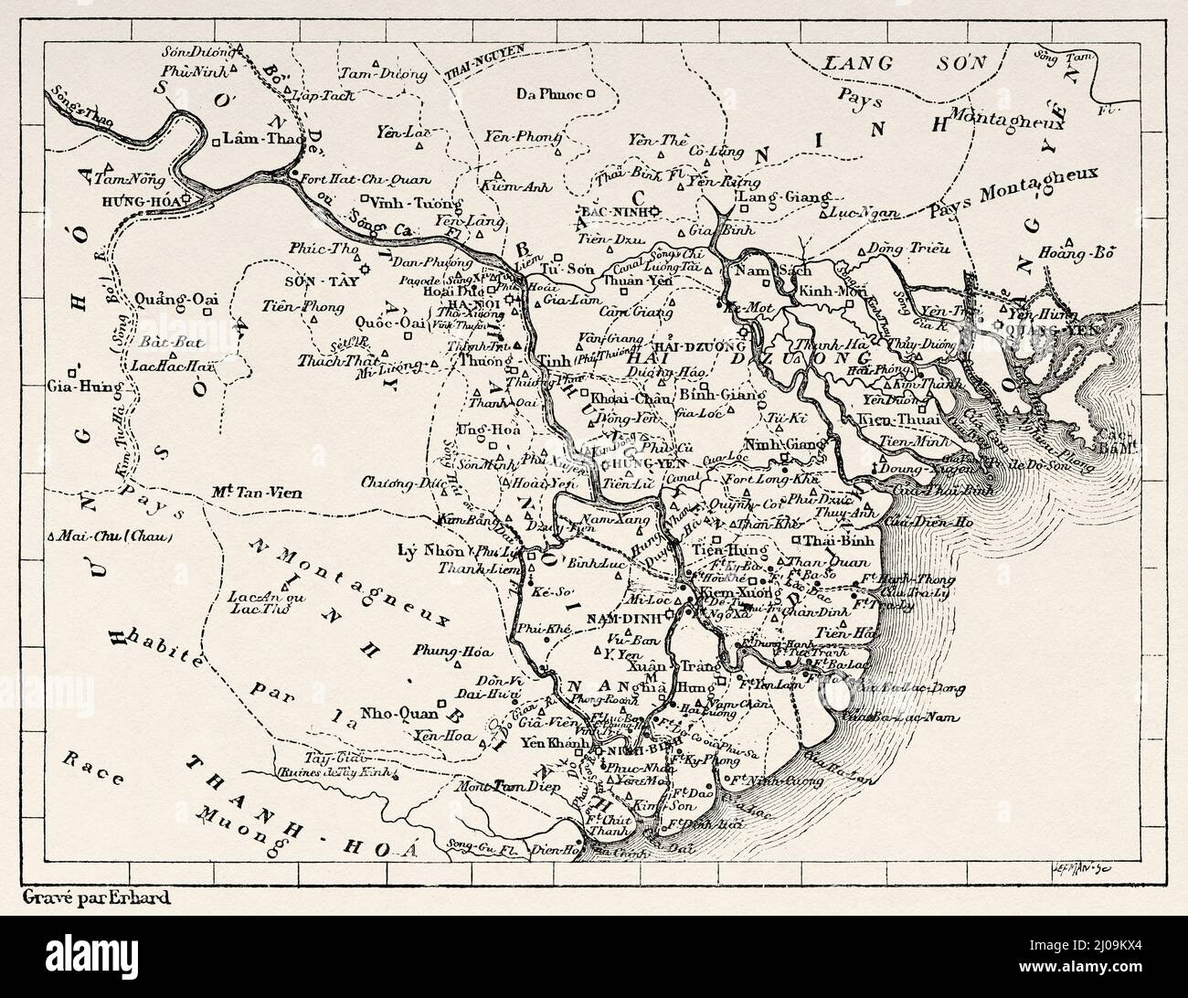 Old map of the Tonkin delta Stock Photo