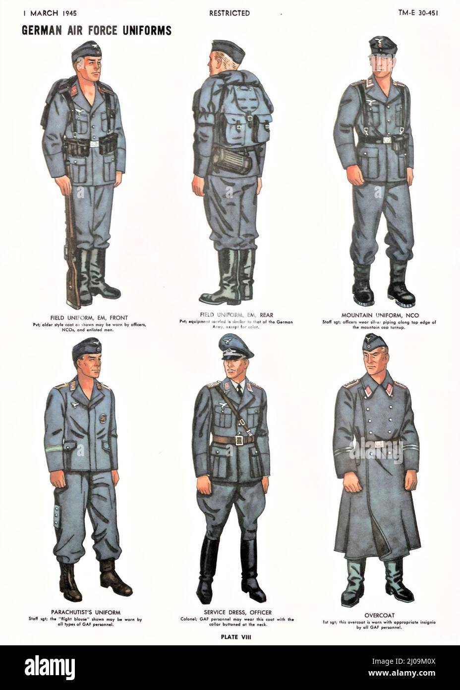 Handbook on German military forces by US War Department, March 1945 - German air force uniforms / Luftwaffe Stock Photo