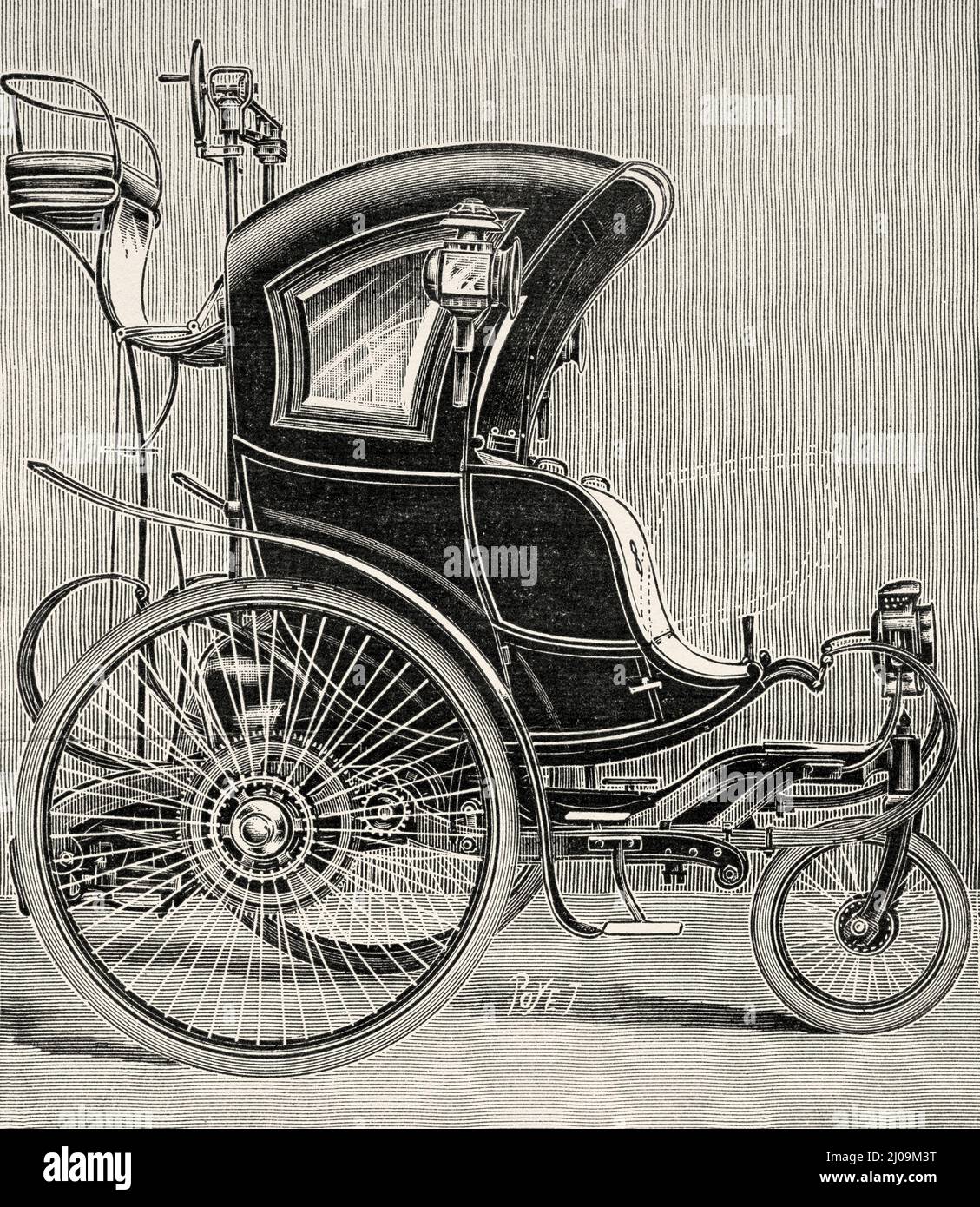 Vedovelli and Priestley electric car. Old 19th century engraved illustration from La Nature 1899 Stock Photo