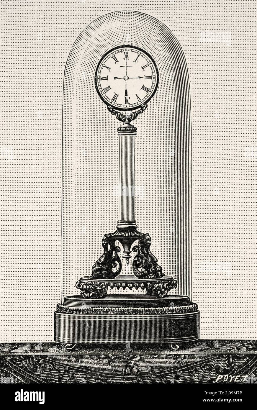 Clock by Robert Houdin. Old 19th century engraved illustration from La Nature 1899 Stock Photo
