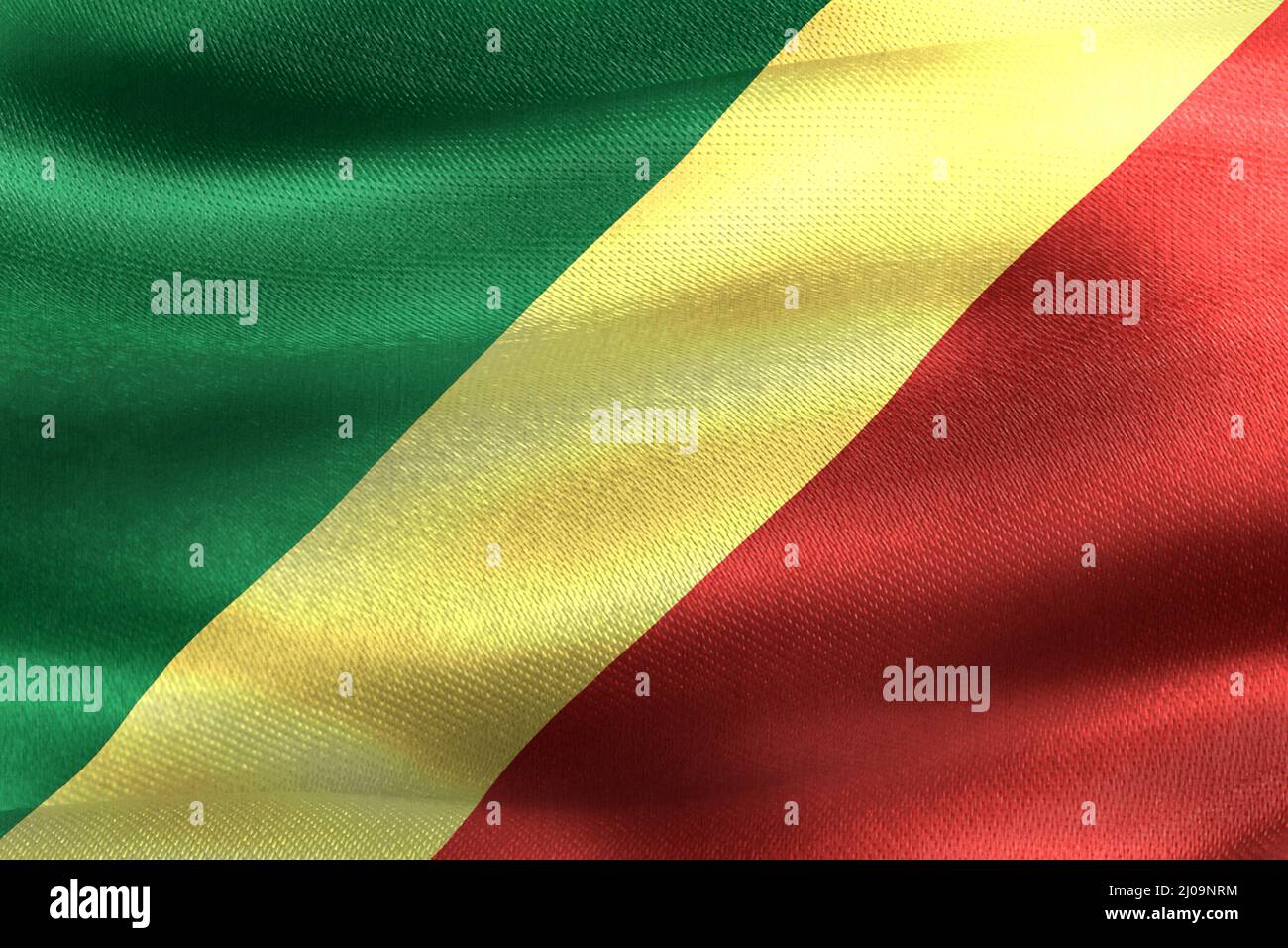 Realistic 3D render of waving Republic of the Congo flag with fabric ...