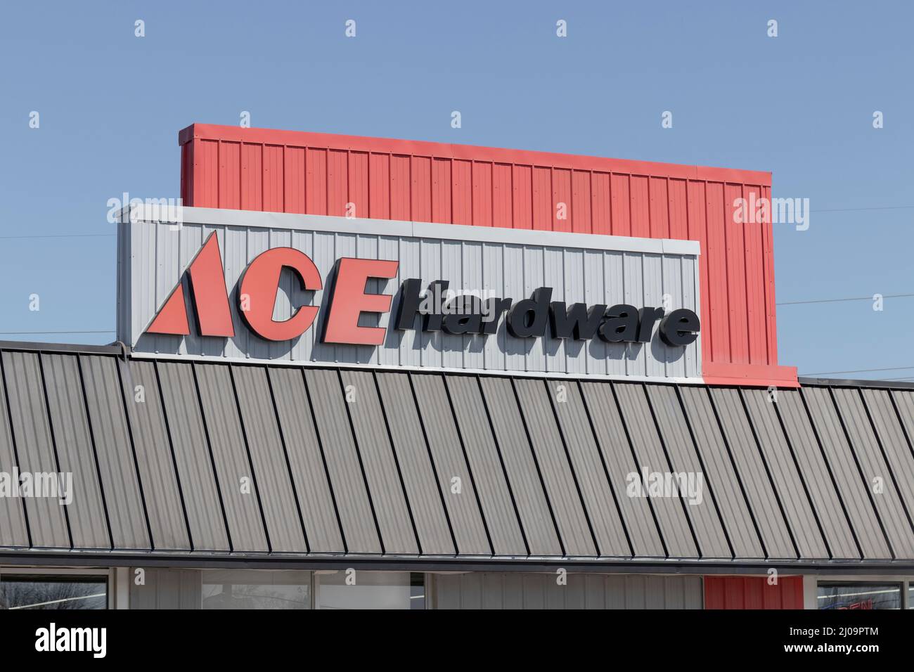 Brownsburg - Circa March 2022: Ace Hardware retail cooperative. The majority of Ace Hardware stores are independently owned and operated. Stock Photo