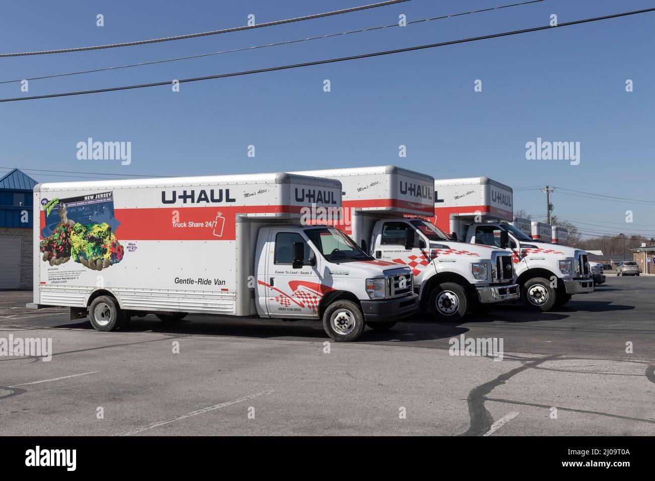 Brownsburg - Circa March 2022: U-Haul Moving Truck Rental Location. U-Haul offers moving and storage solutions. Stock Photo